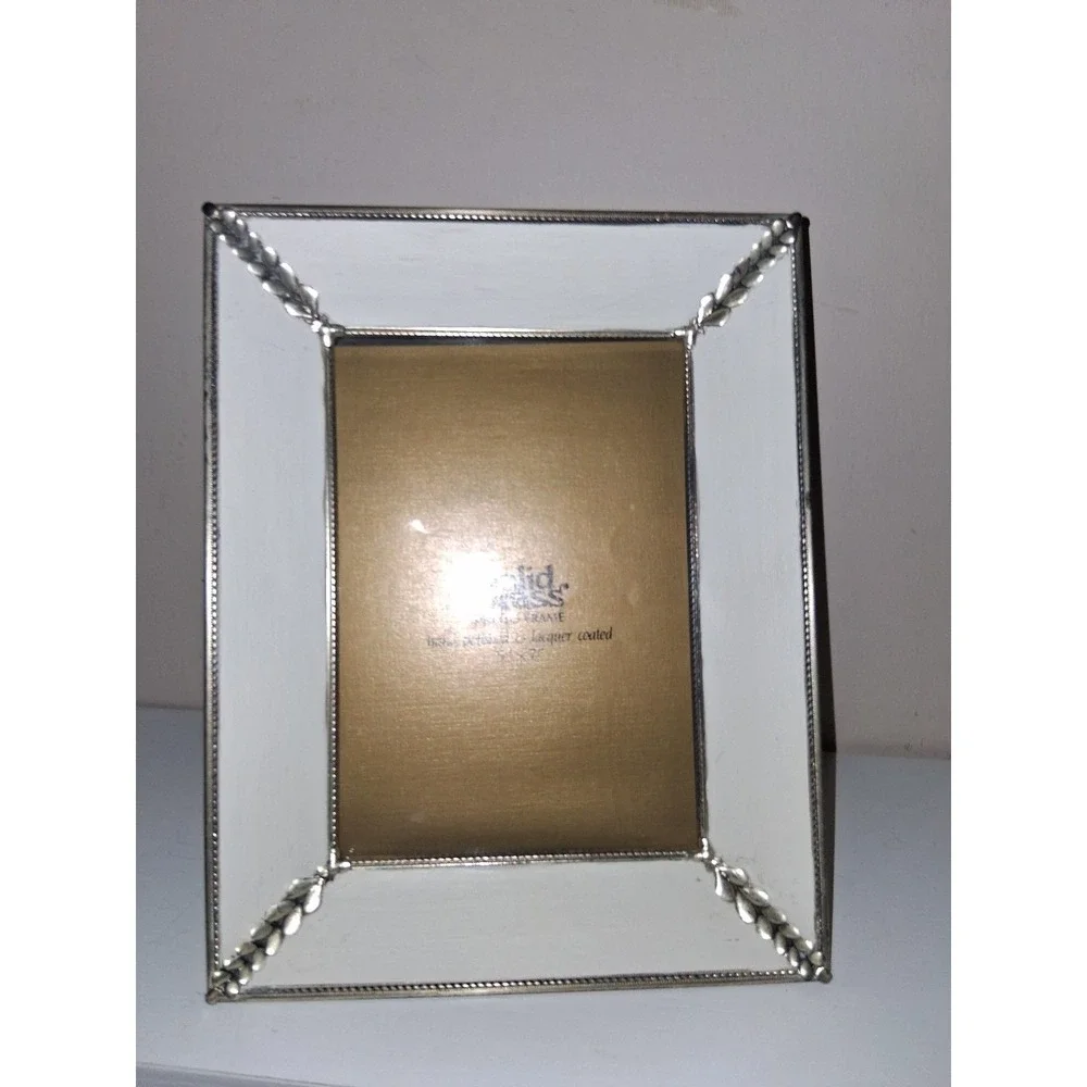 Vintage Solid Brass 5x7 Photo Frame Silver Tone Leaf Hollywood Regency Easel